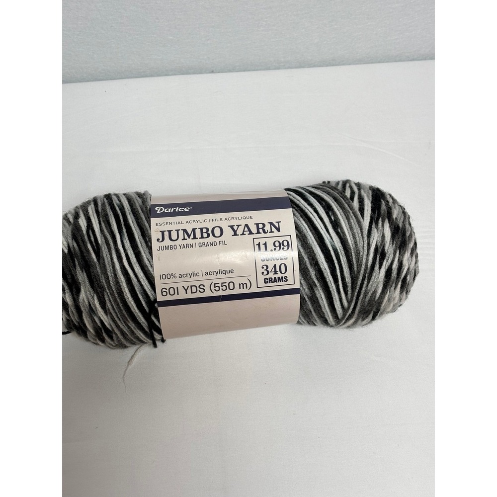 Darice Essential Acrylic Jumbo Yarn BlackWhite Grey Variegated 601 Yards 11.99oz